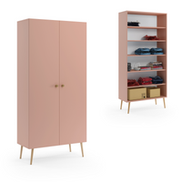 Kleiderschrank BOHO auf hohen Beinen + 5 Regalen - Natürliches Rosa