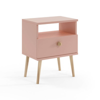 Nachttisch BOHO mit Schublade auf hohen Beinen - Natürliches Rosa
