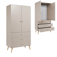 BOHO tiefer Kleiderschrank mit Schubladen und einer Bar auf Holzbeinen 202/100/52 – Kaschmir