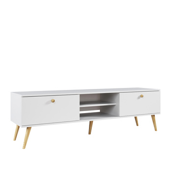 TV-Bank BOHO 170 cm mit Schubladen auf hohen Beinen – Mattweiß – NEU 2024